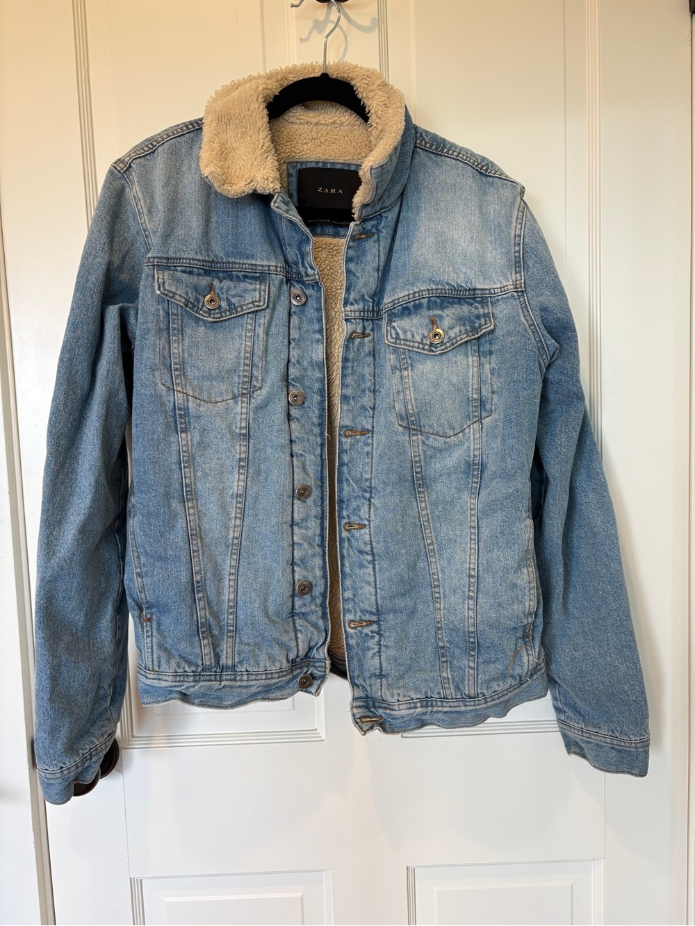Zara Light Blue Denim Sherpa Lined Jacket